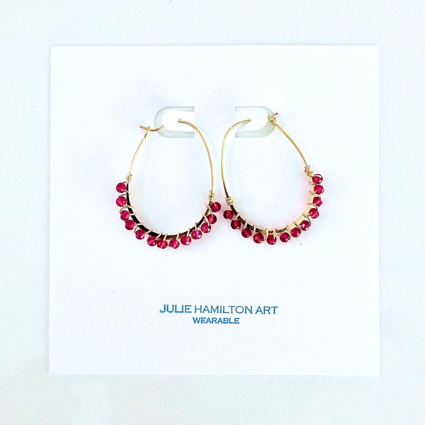 Pink Chalcedony Gemstone Wrapped Oval Hoop Earrings