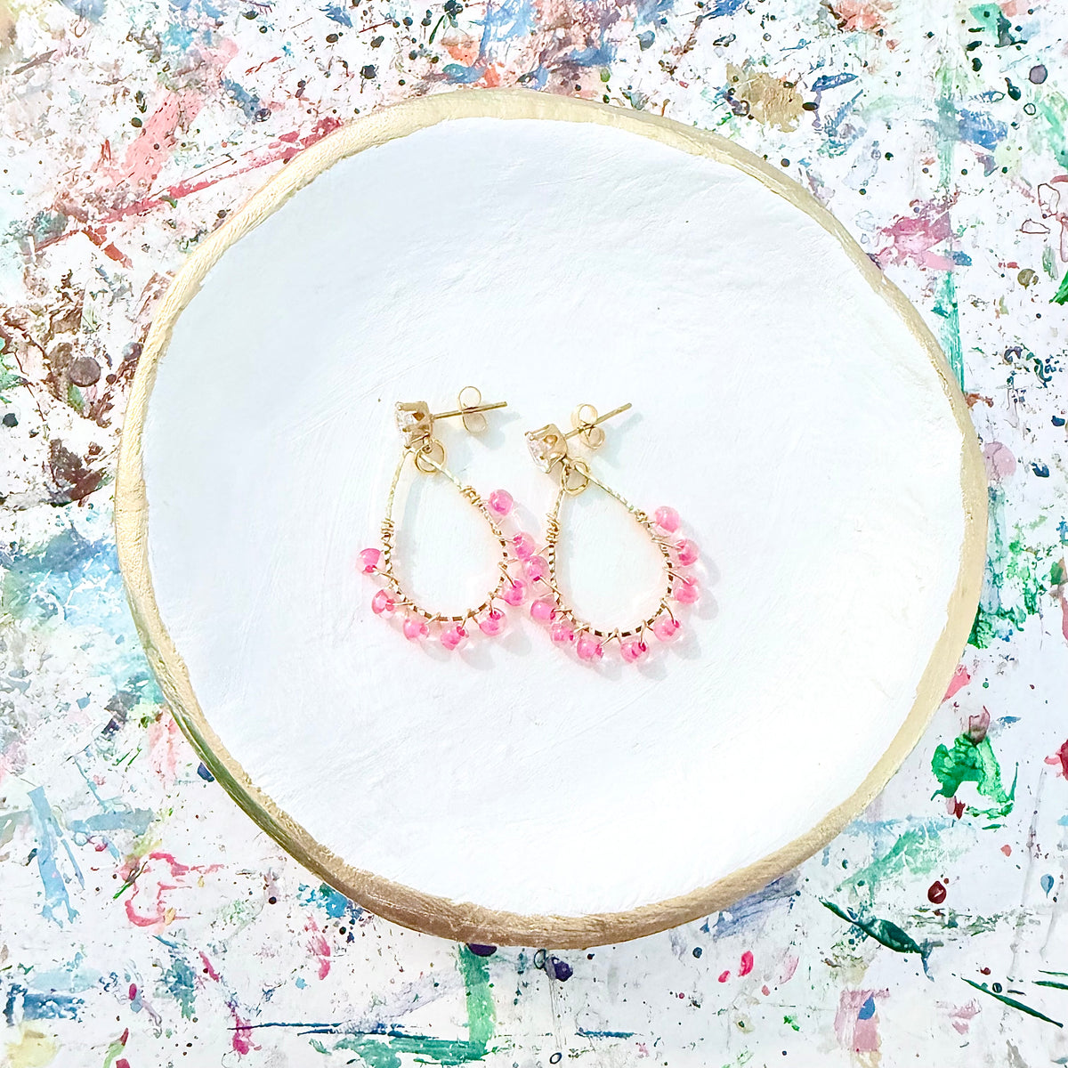Pink Glass Wrapped Teardrop Earrings (Small)