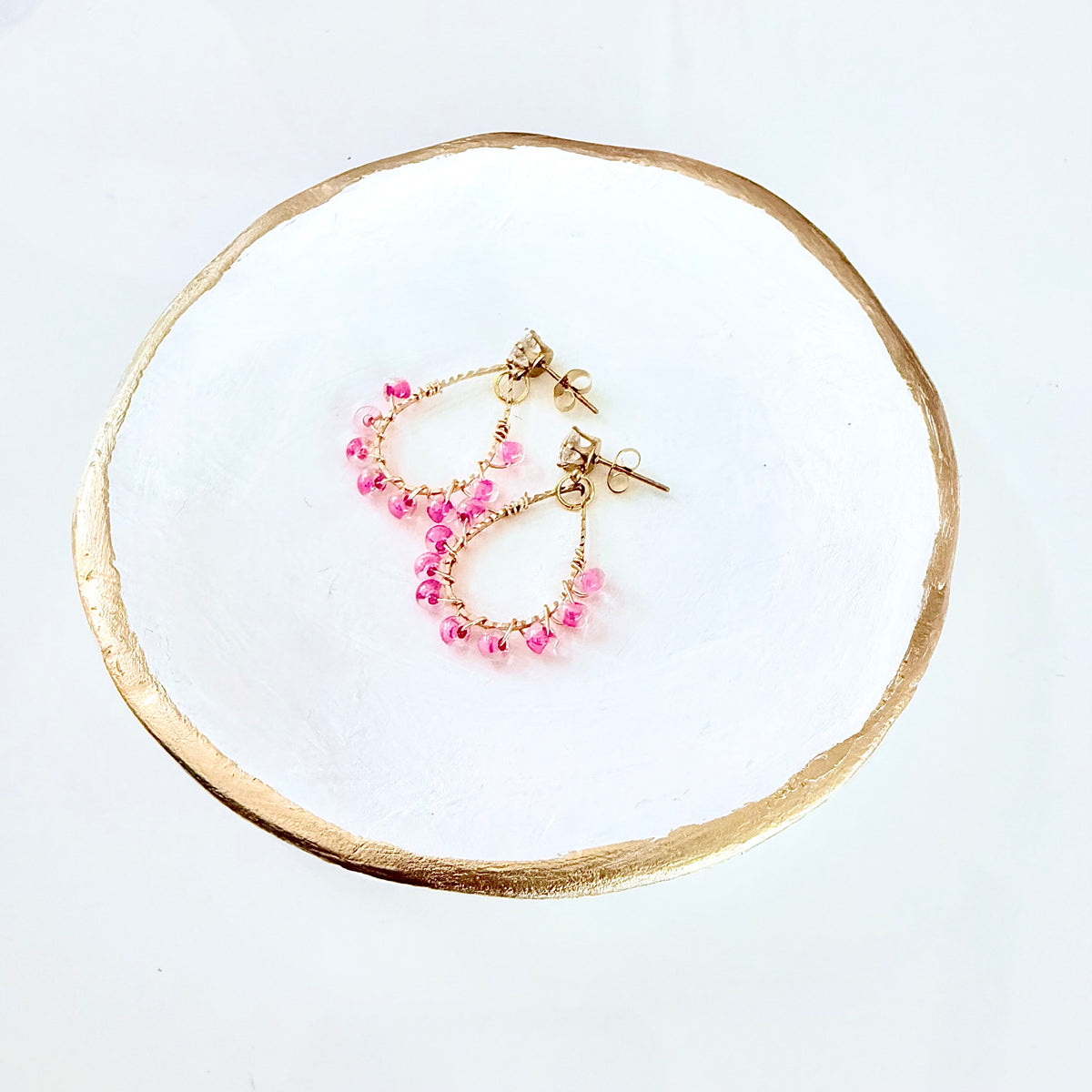 Pink Glass Wrapped Teardrop Earrings (Small)
