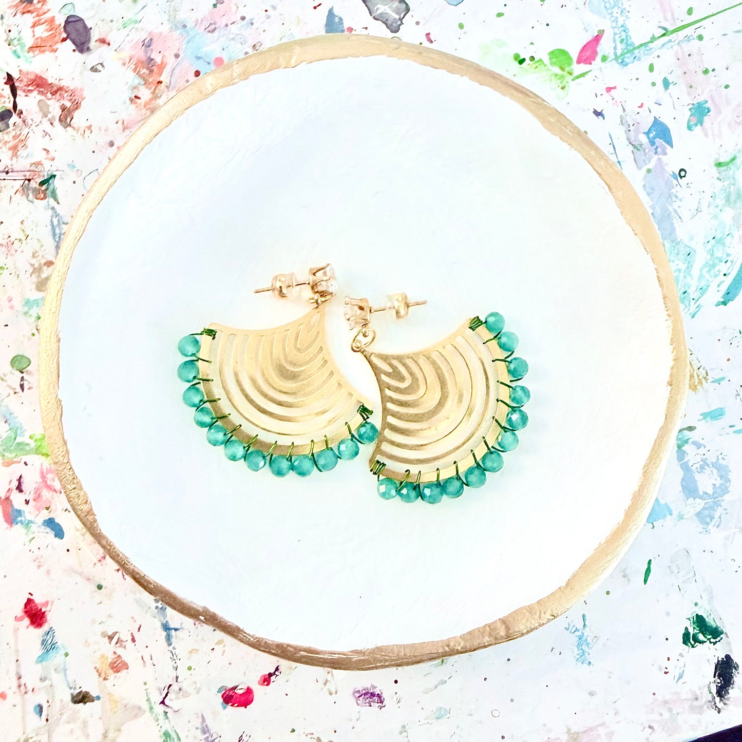 Green Onyx Wrapped Fan Earrings