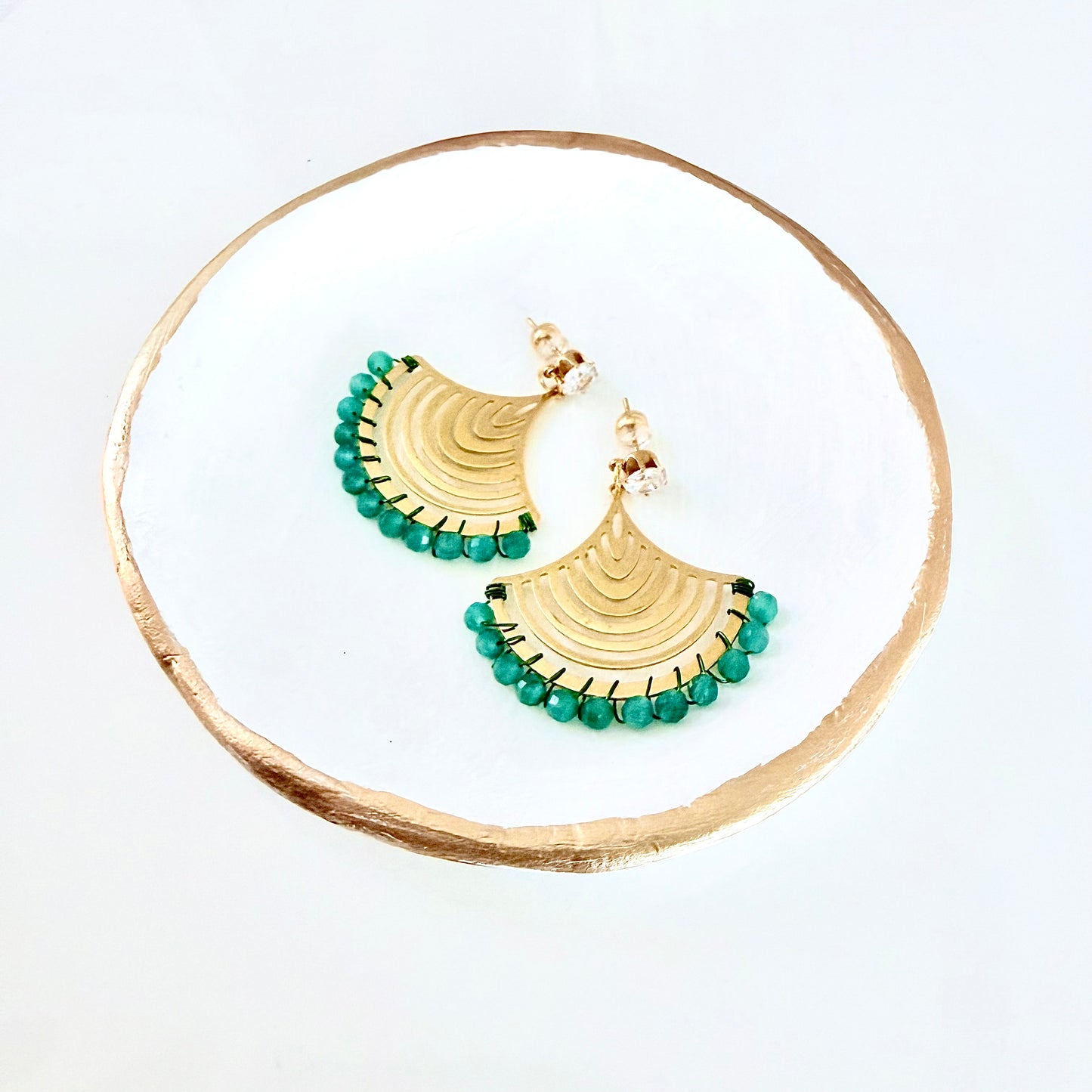 Green Onyx Wrapped Fan Earrings