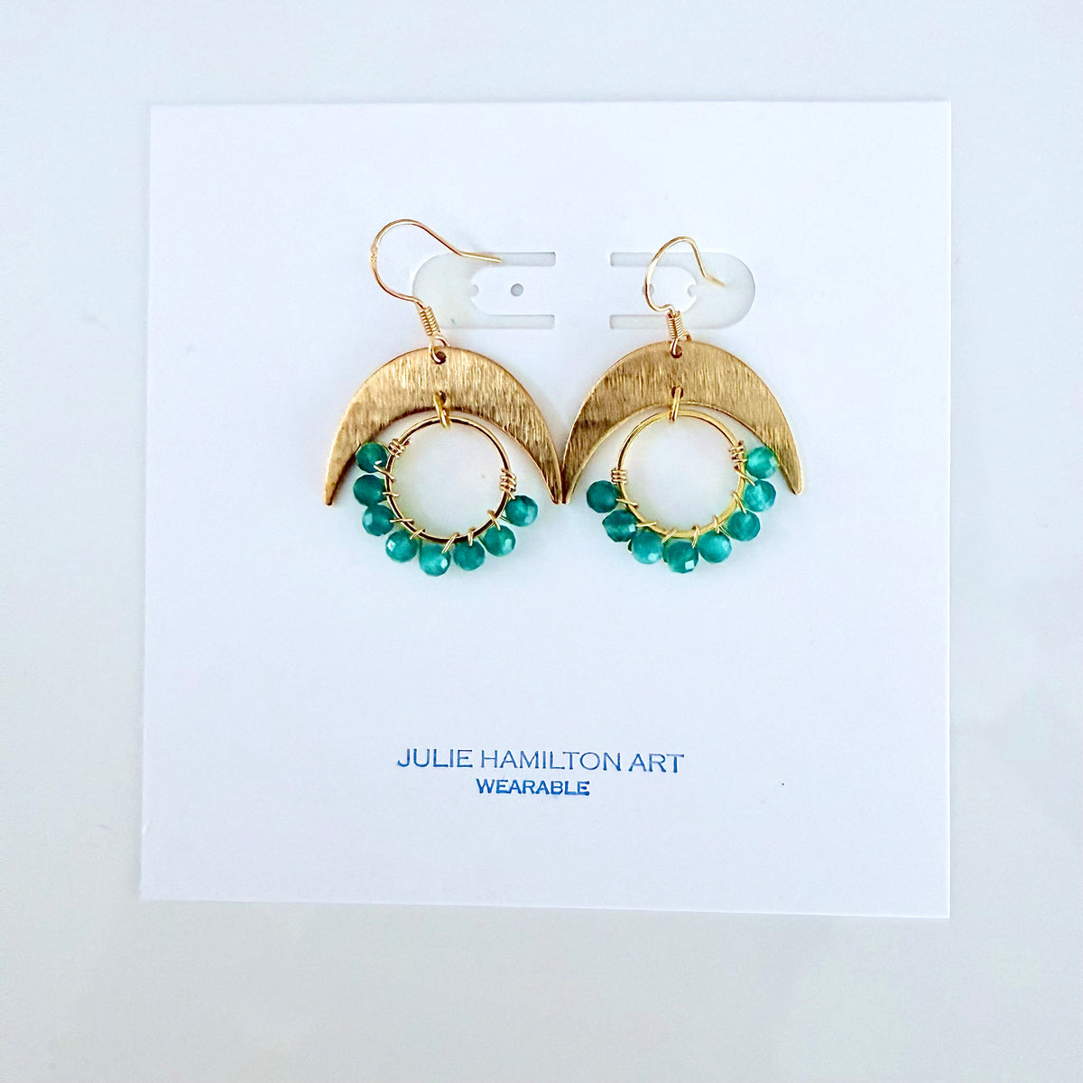 Green Onyx Gemstone Wrapped Hoop and Moon Earrings