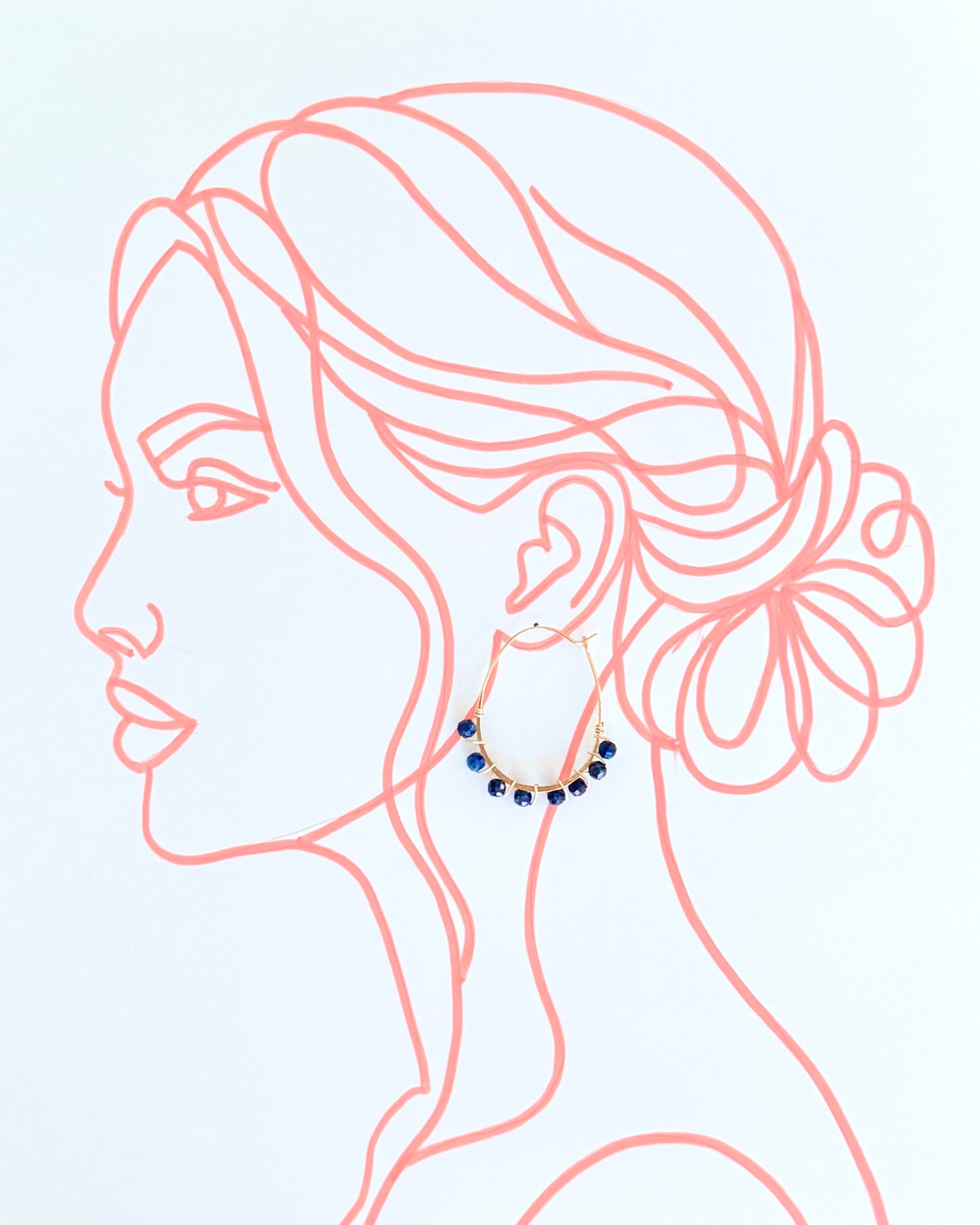Lapis Lazuli Gemstone Wrapped Oval Hoop Earrings