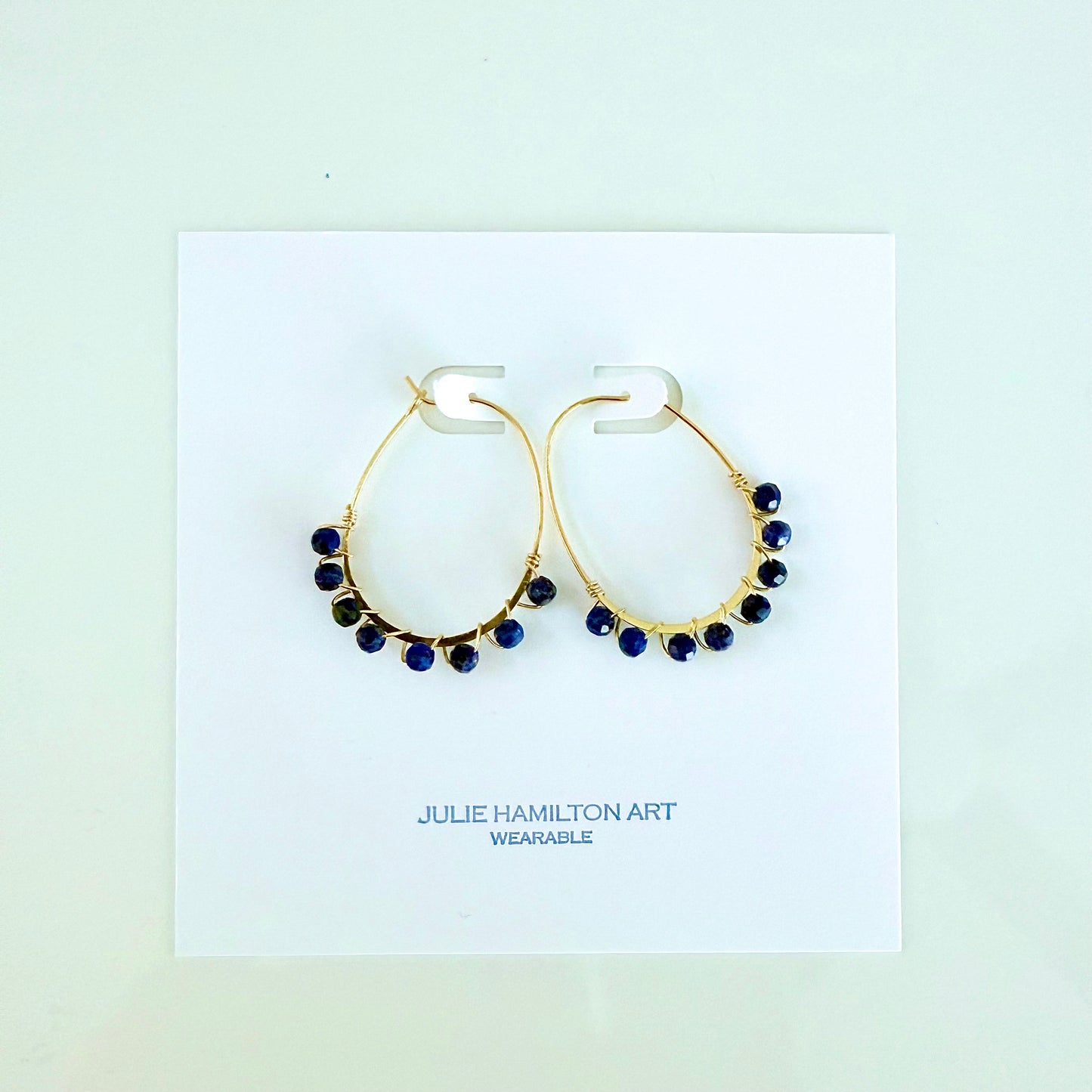 Lapis Lazuli Gemstone Wrapped Oval Hoop Earrings