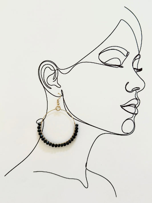 BLACK BEADED HOOP