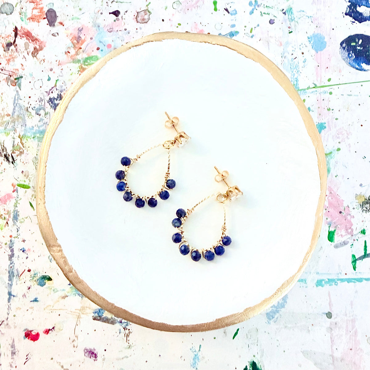 Lapis Lazuli Wrapped Teardrop Earrings (Small)