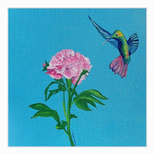 A Sign - Hummingbird with Pink Peony