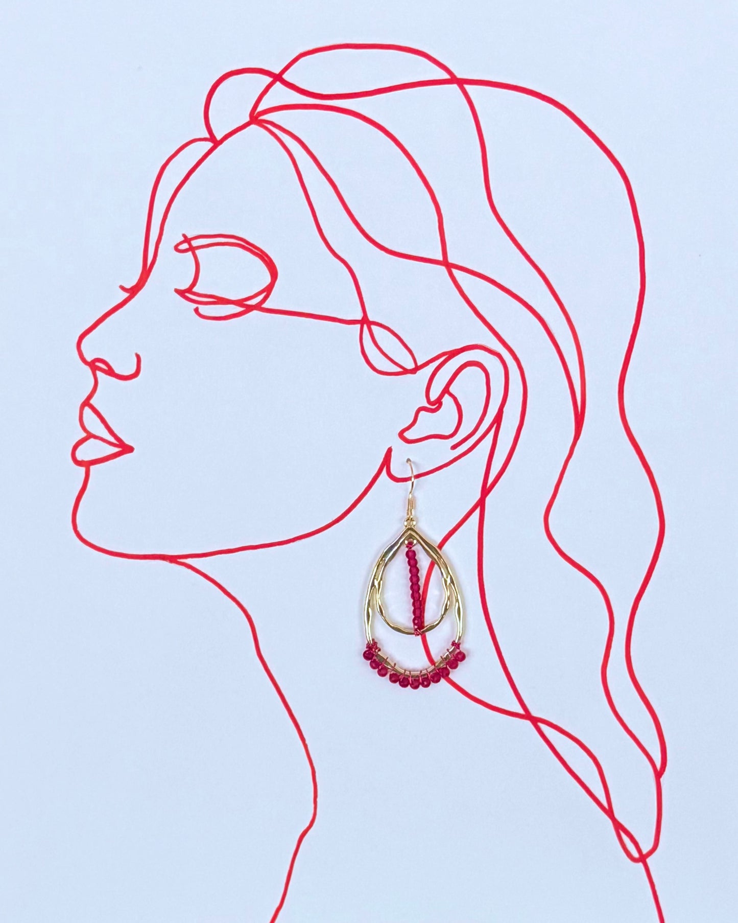 Pink Chalcedony Gemstone Wrapped Teardrop Earrings