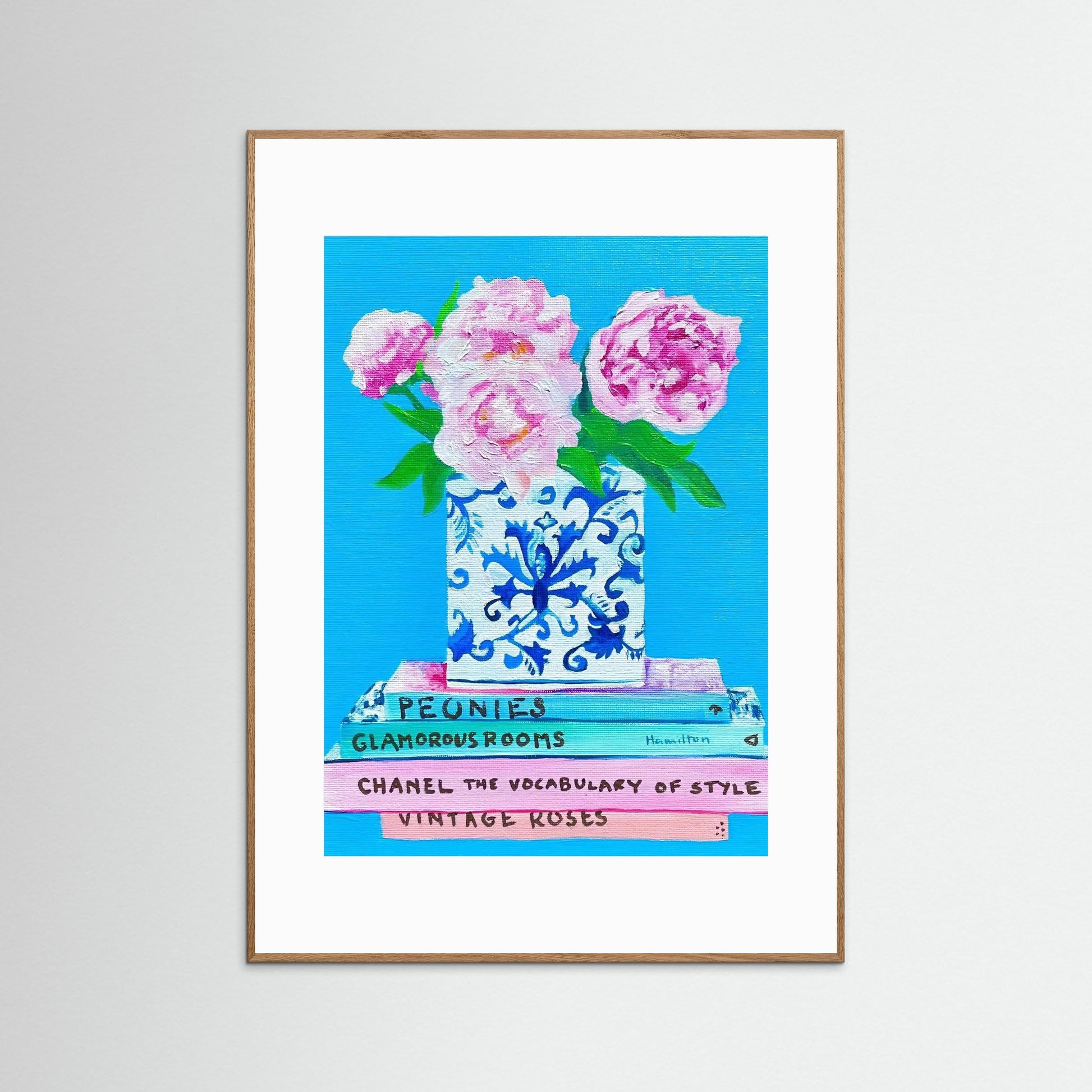 Love Notes / Peonies in chinoiserie - Framed Paper Print