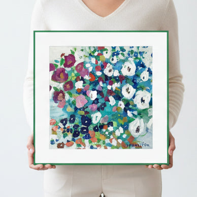Framed art print with colorful floral pattern on a white background