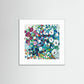 Framed floral art print with colorful flowers on a white background