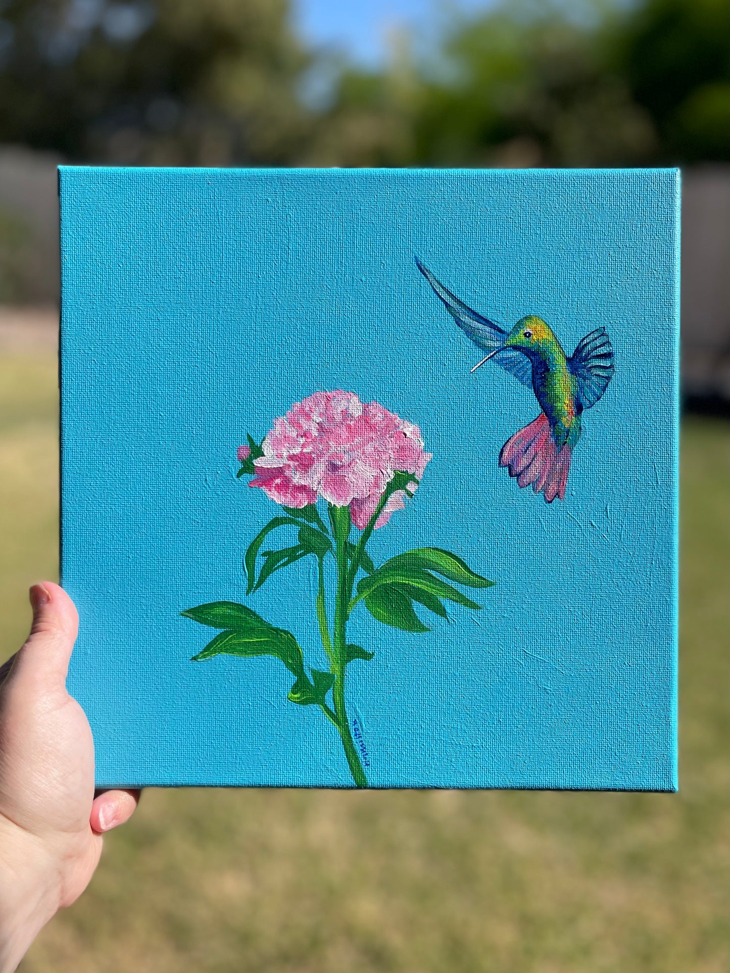 Love Notes: hummingbird with peony