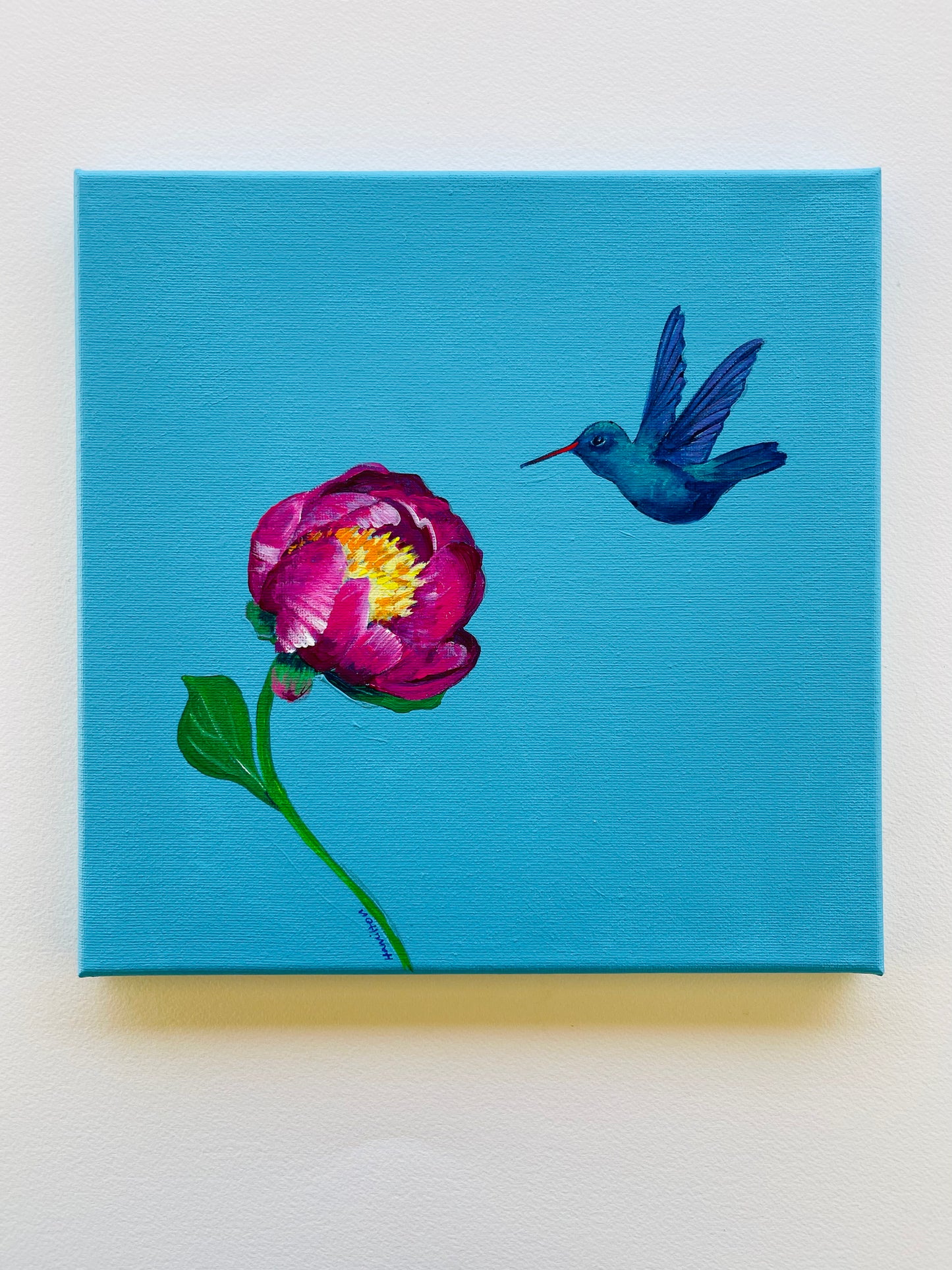 Love Notes: hummingbird with pink peony