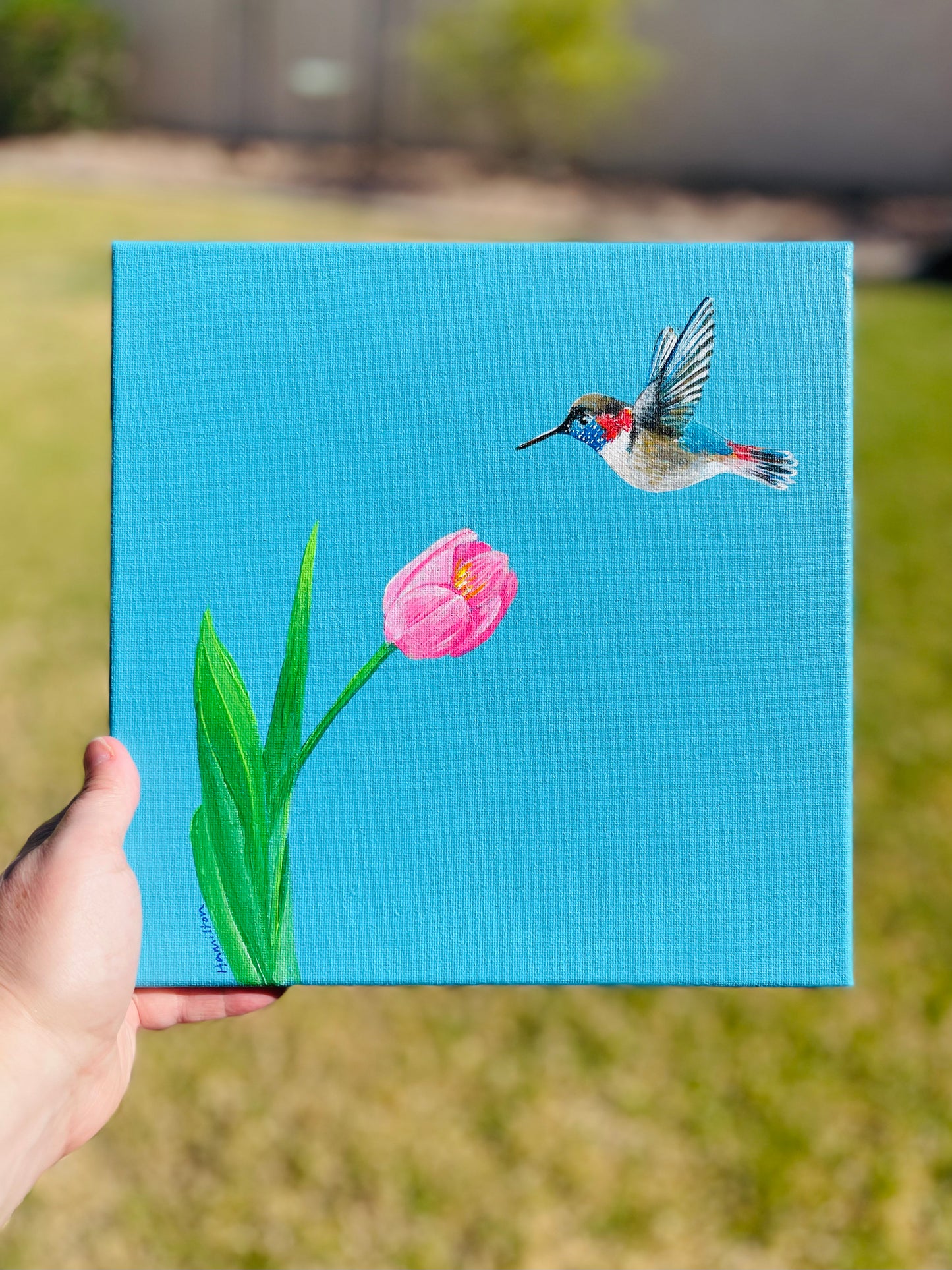 Love Notes: Hummingbird with tulip
