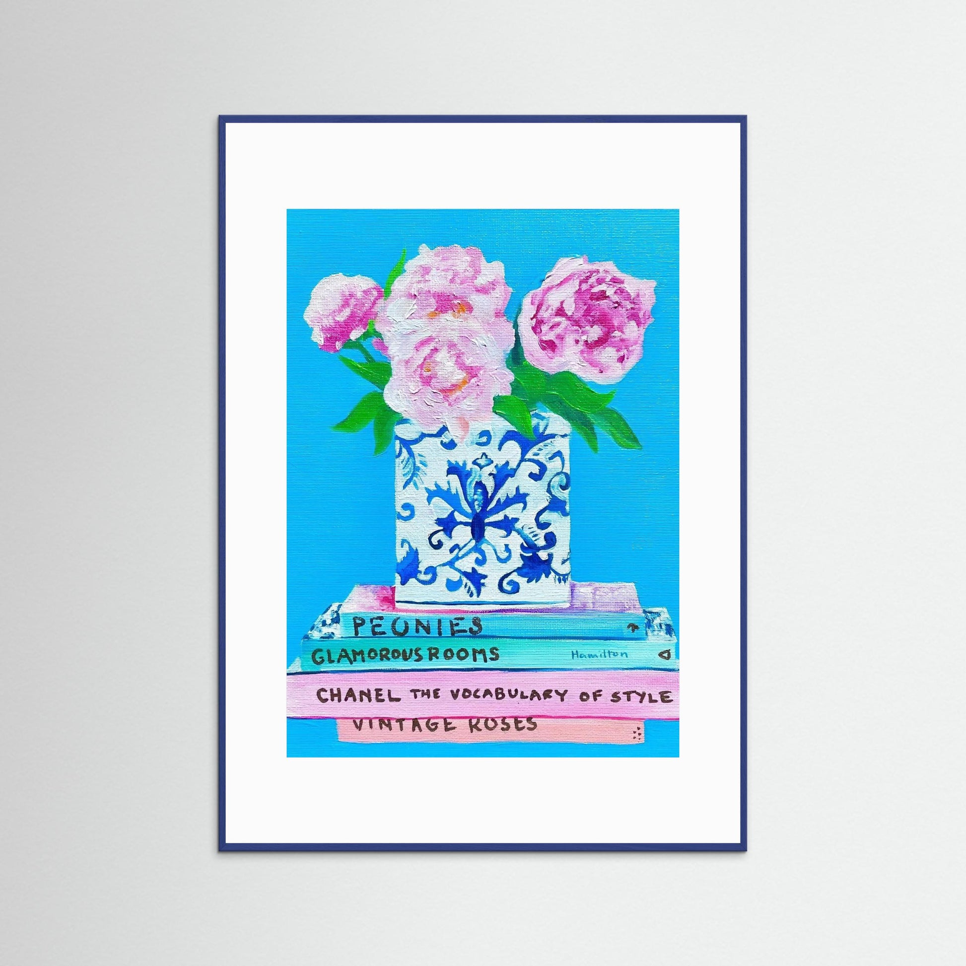 Love Notes / Peonies in chinoiserie - Framed Paper Print